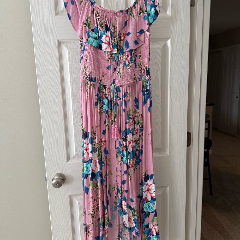 Xhilaration Pink Off-Shoulder Maxi Dress with Flutter Sleeves